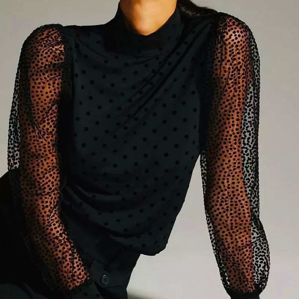 Anthropologie Eva Franco Polka Dot Black Blouse